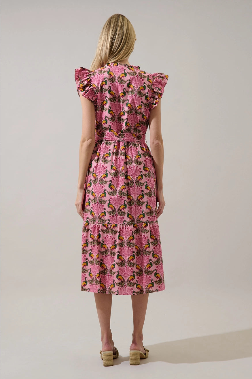 Sita Ruffle Midi Dress Peacock Bay