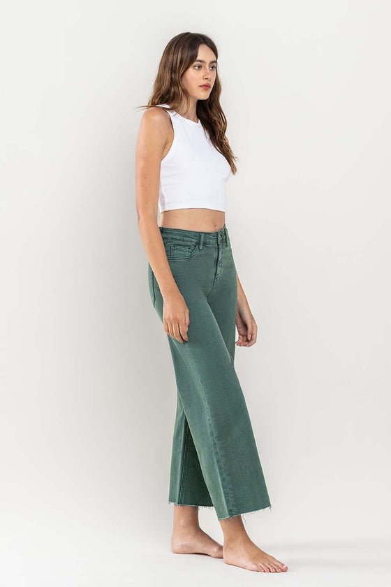 Mallard Green High Rise Crop Wide Leg Jeans