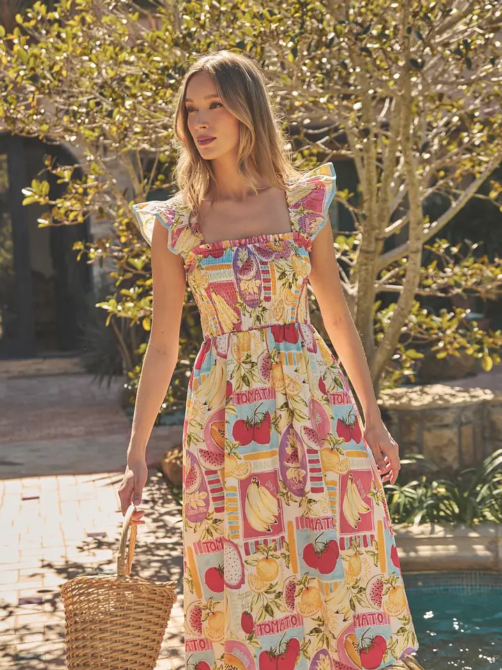 Urbina Smocked Midi Dress Farmers Market