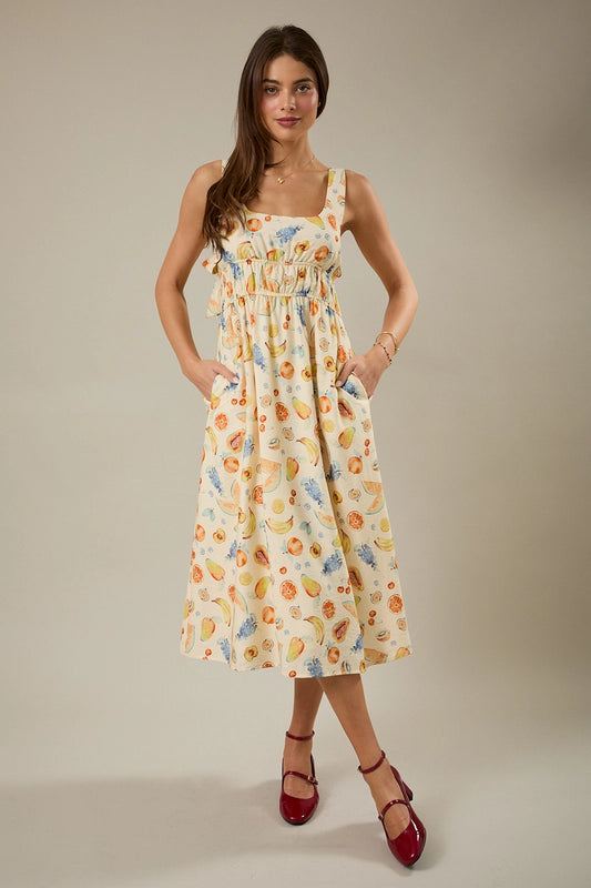 Fruit Print Midi Dress