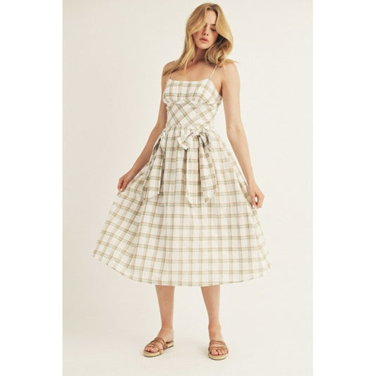 Plaid Bows Midi A Line Dress