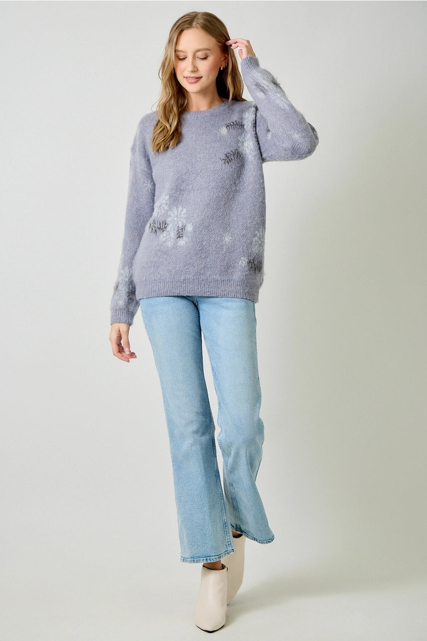 Soft Blue Floral Pullover Sweater