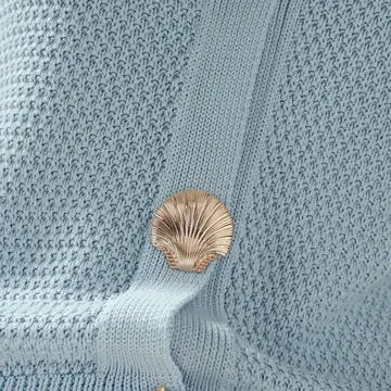 Blue Coastal Seashell Button Textured Knit Cardigan Top