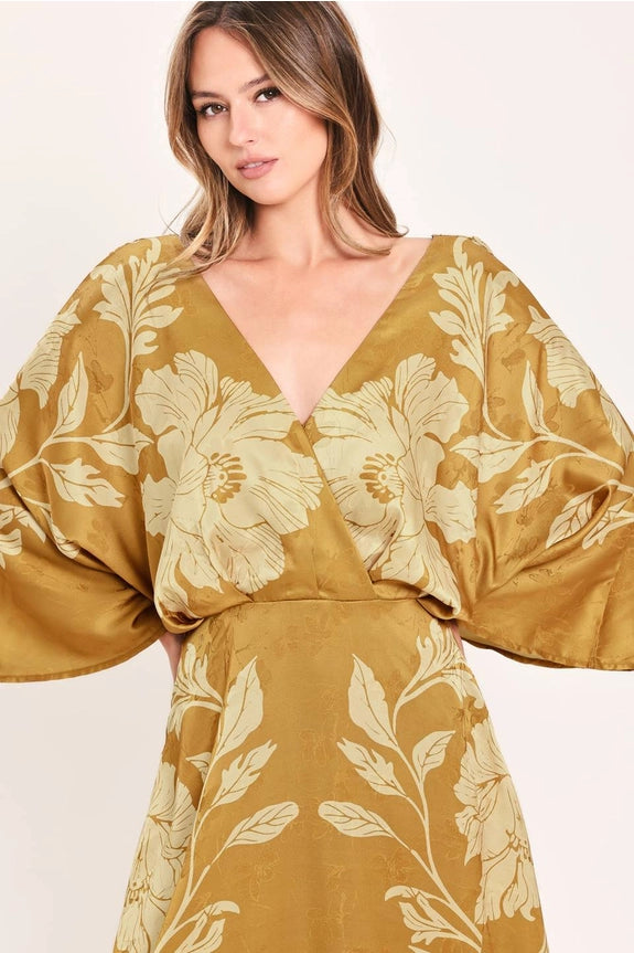 Floral Kimono Sleeve Midi Dress