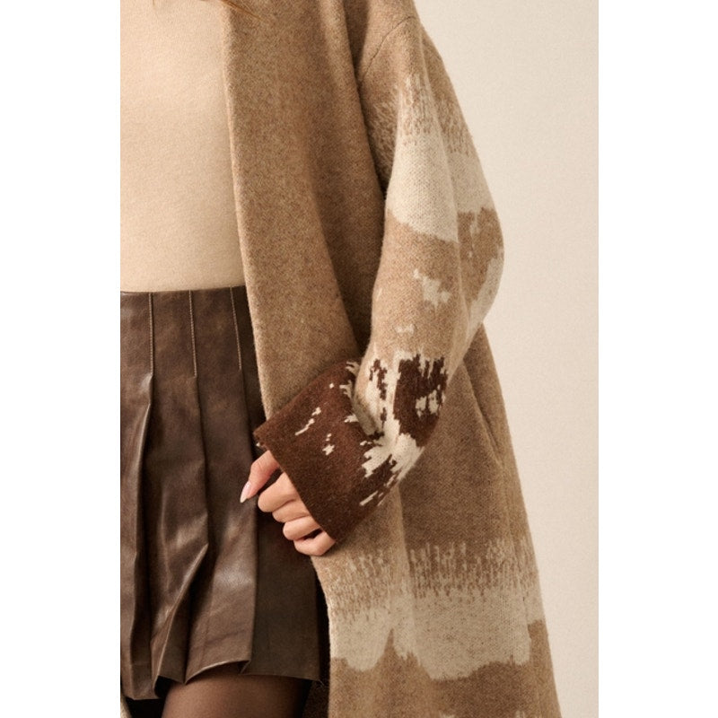 Landscape Graphic Knit Open-Front Duster Cardigan