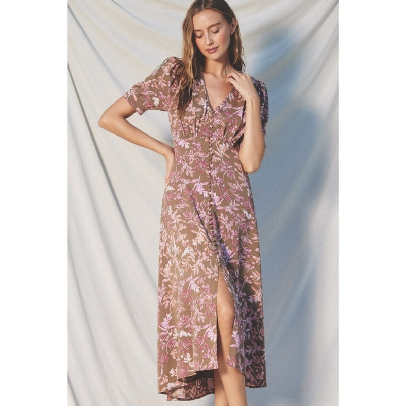 Dress Forum Mauve & Taupe Slow Dancing Button Detail Midi Dress