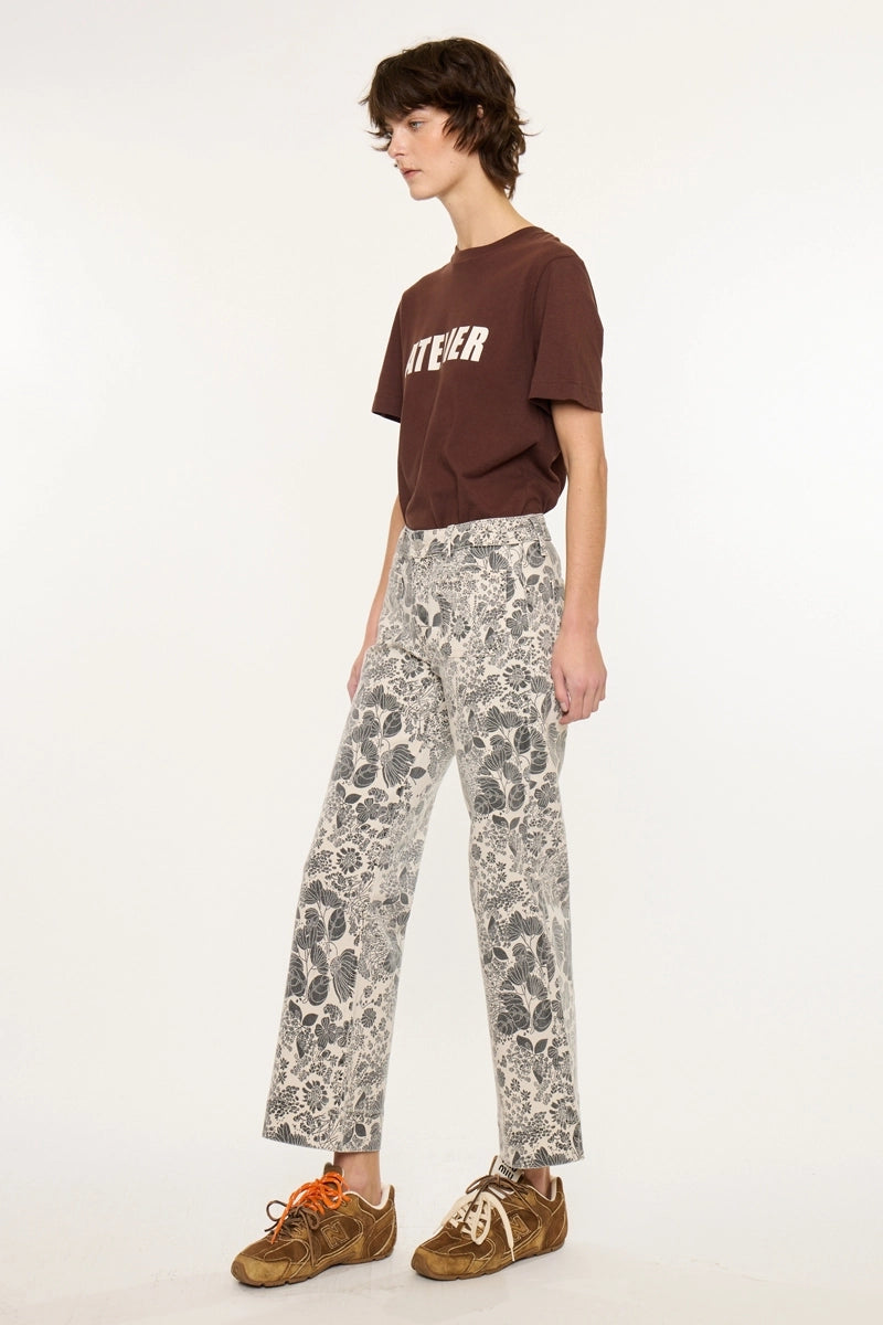 Ecru Mid-Rise Slim Ankle Nature Print Jeans