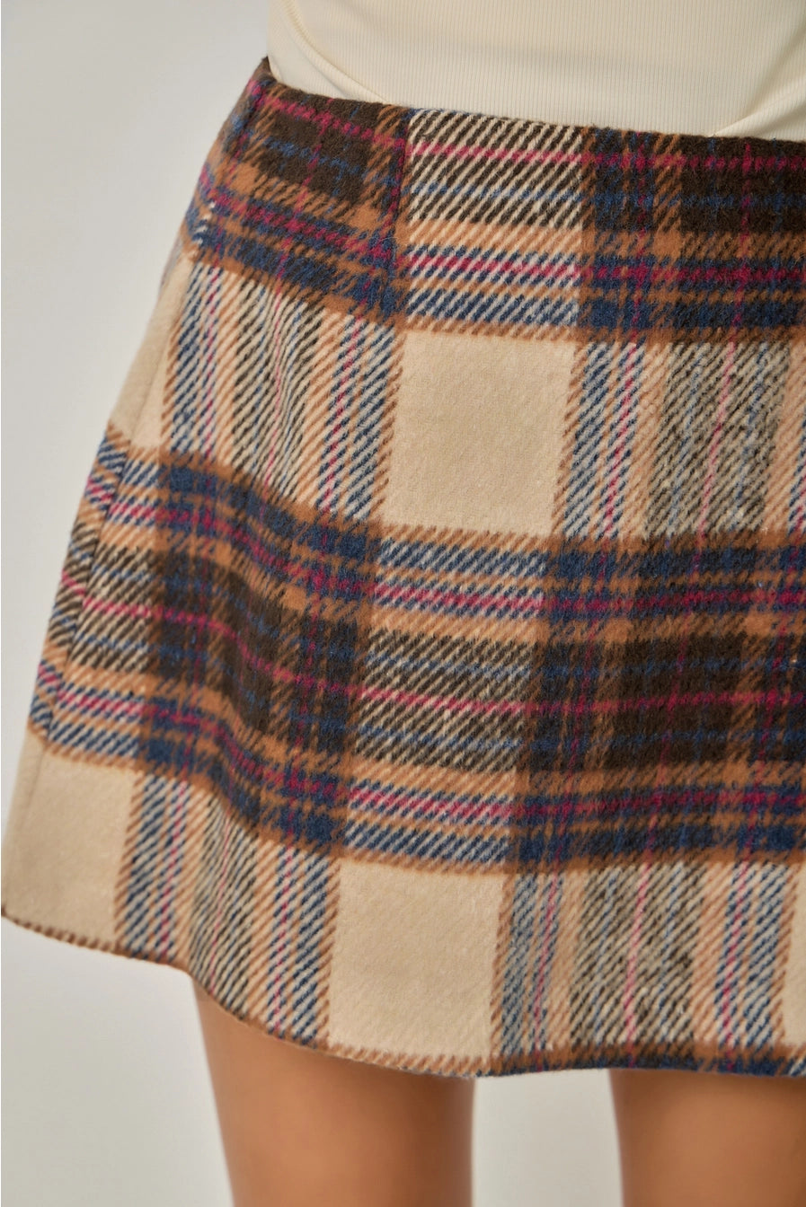 Ginger Multi Plaid Wool Blend Mini Skirt