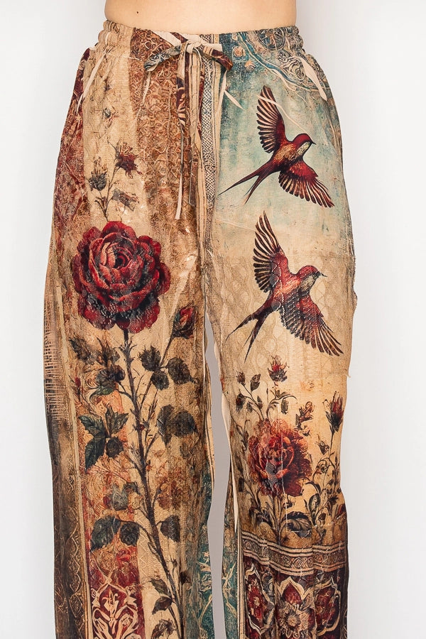 Vintage Bird Lace Patchwork Pants