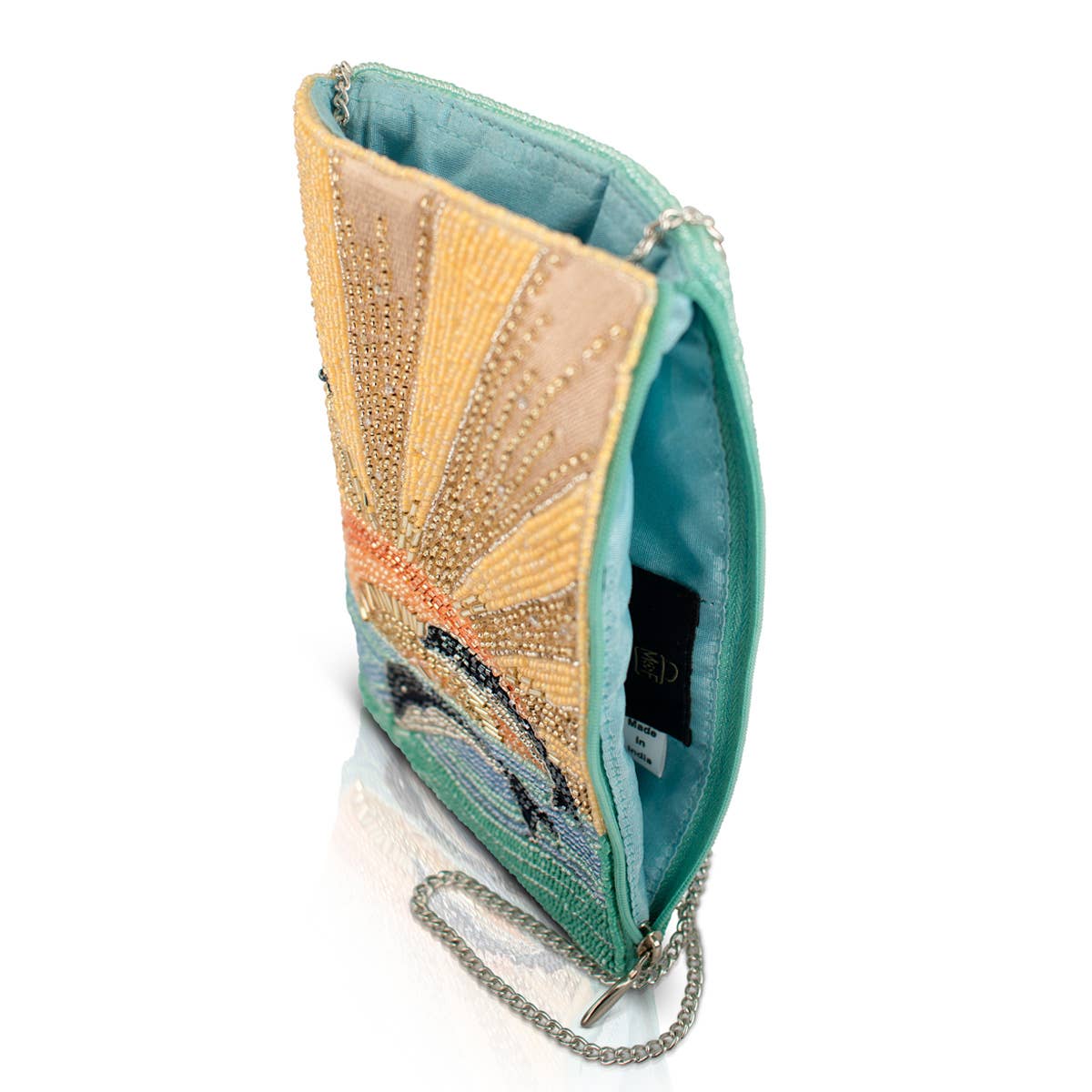 Mary Frances Flip For Joy Sunset and Dolphins Beaded Crossbody Phone Bag