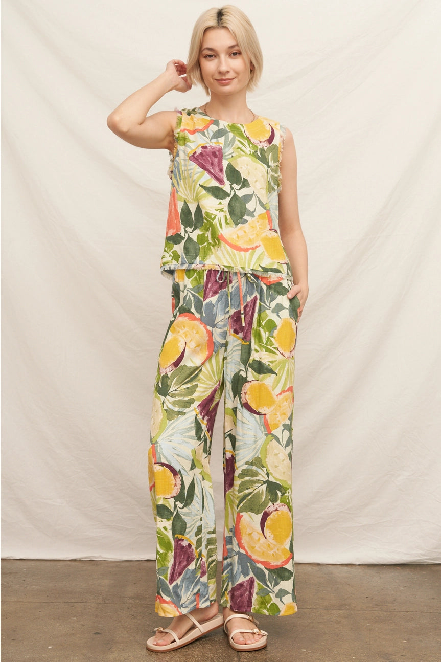 Tropical Fruit Print Sleeveless Top