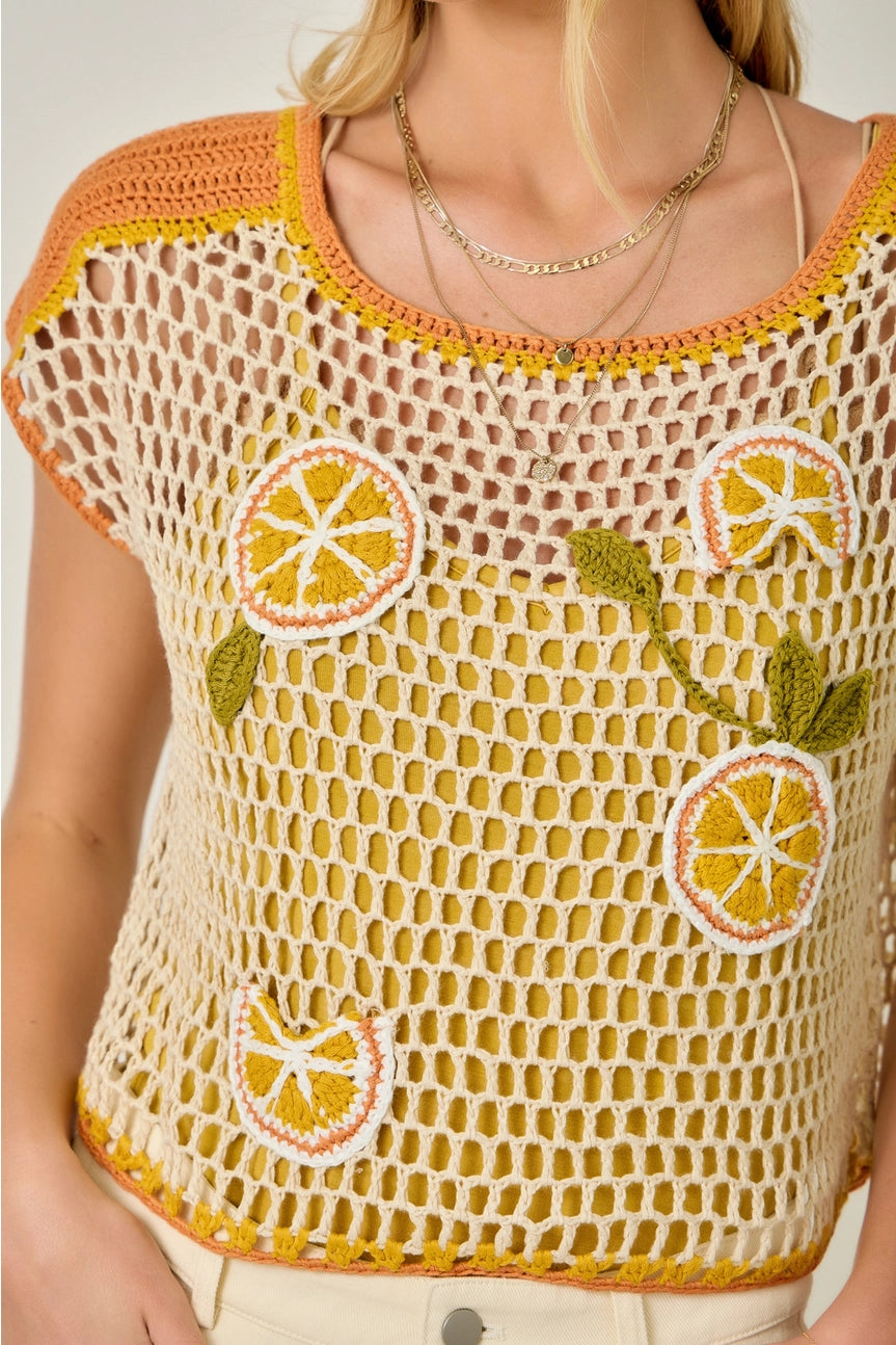 Oranges Embroidered Crochet Top