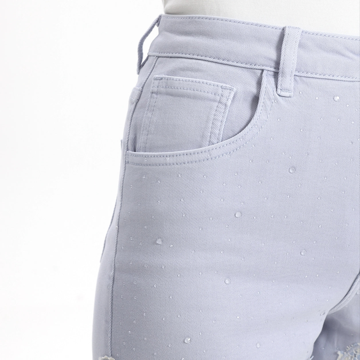 Light Lilac High Rise Lace Pants with Rhinestones