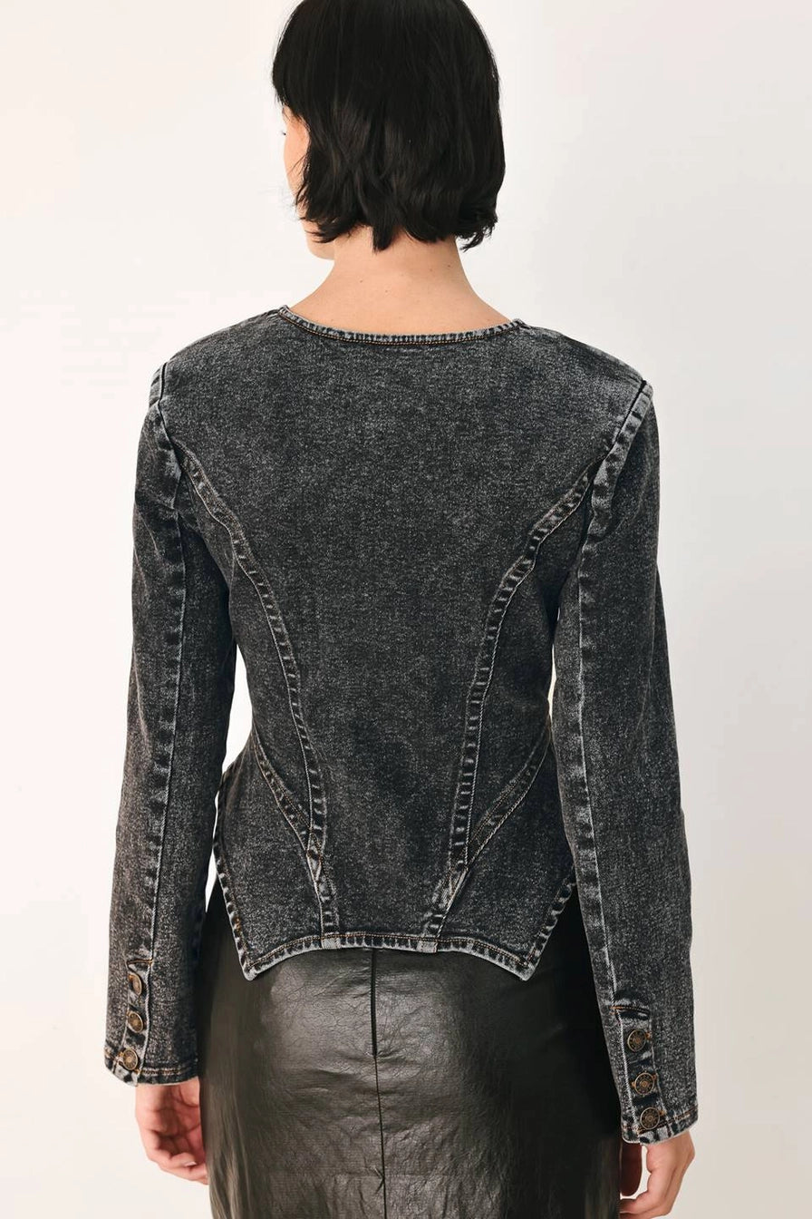 Black Acid Washed Denim Peplum Jacket