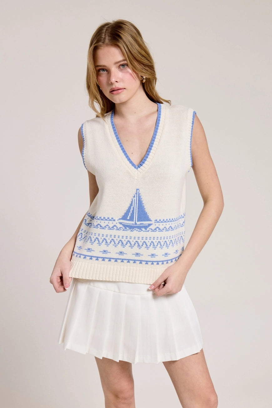 Blue Sailboat Knitted vest