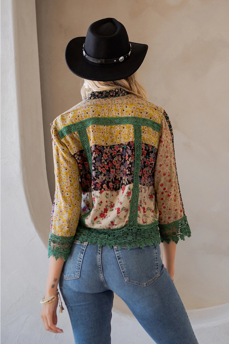 Earthy Boho Button Down Cropped Shirt