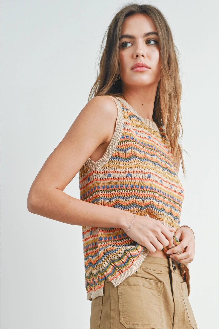 Taupe Geo Pattern Knit Top