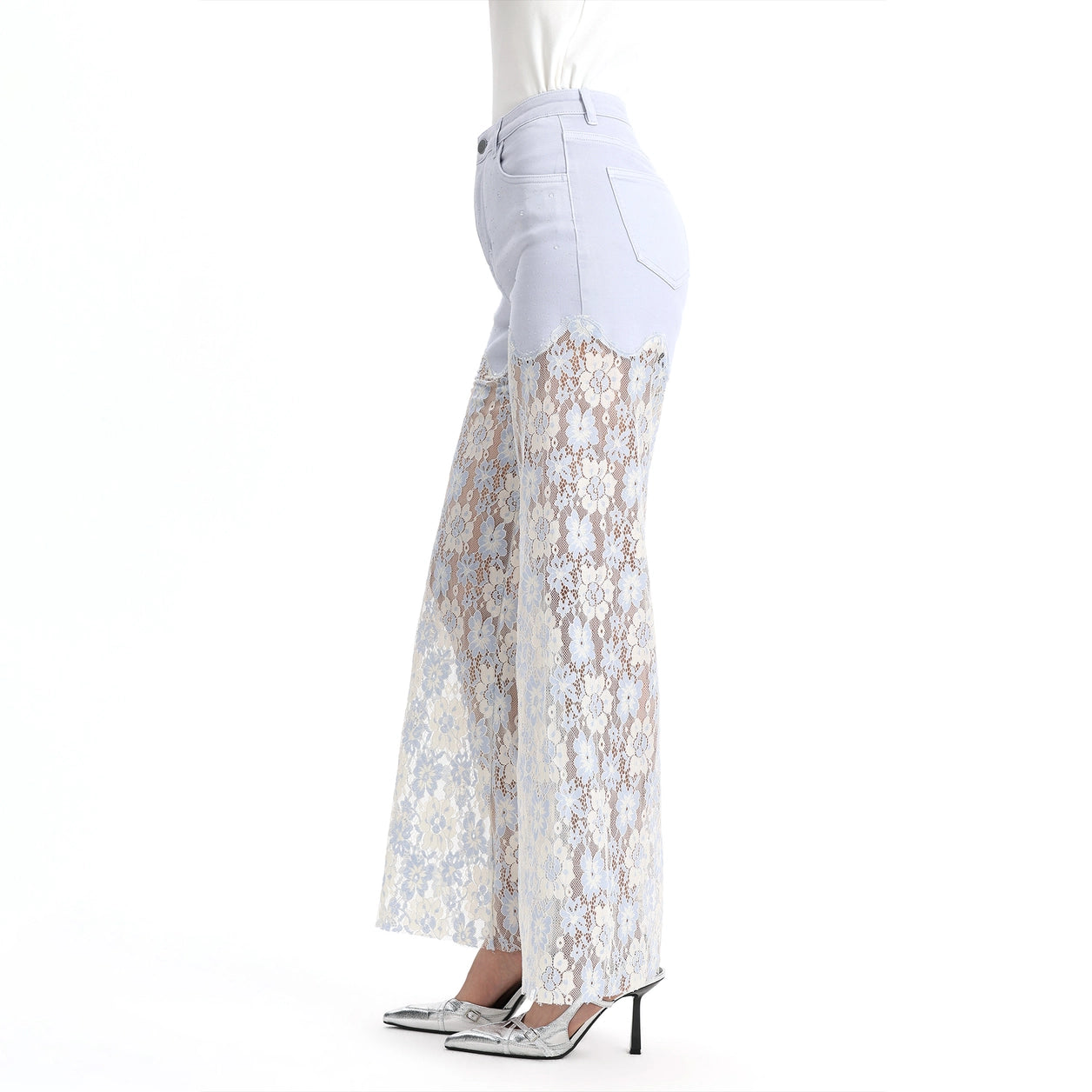 Light Lilac High Rise Lace Pants with Rhinestones