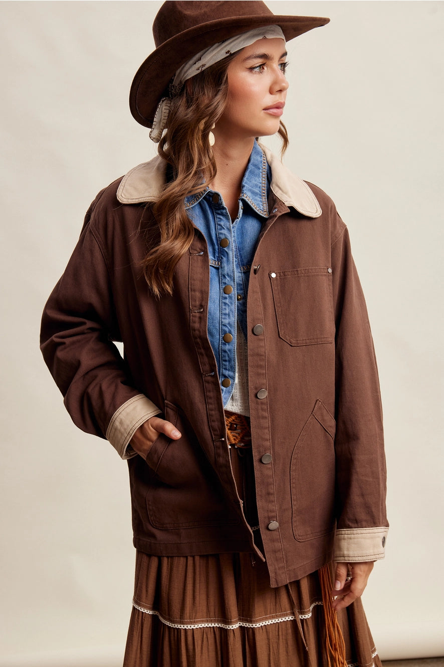 Espresso Contrast Collar Utility Barn Jacket
