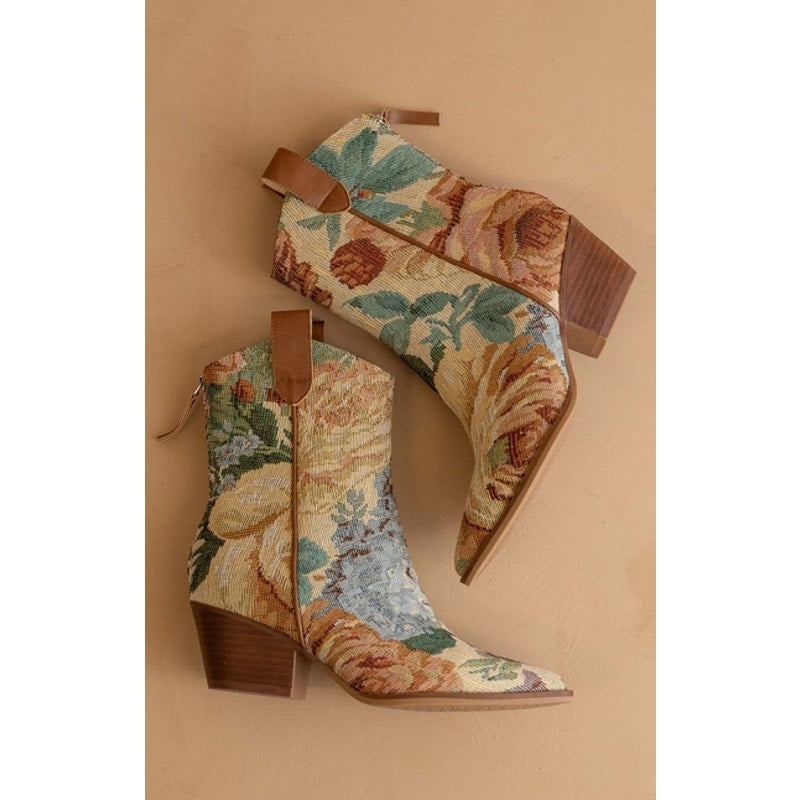 The Kaiya Floral Tapestry Western Bootie