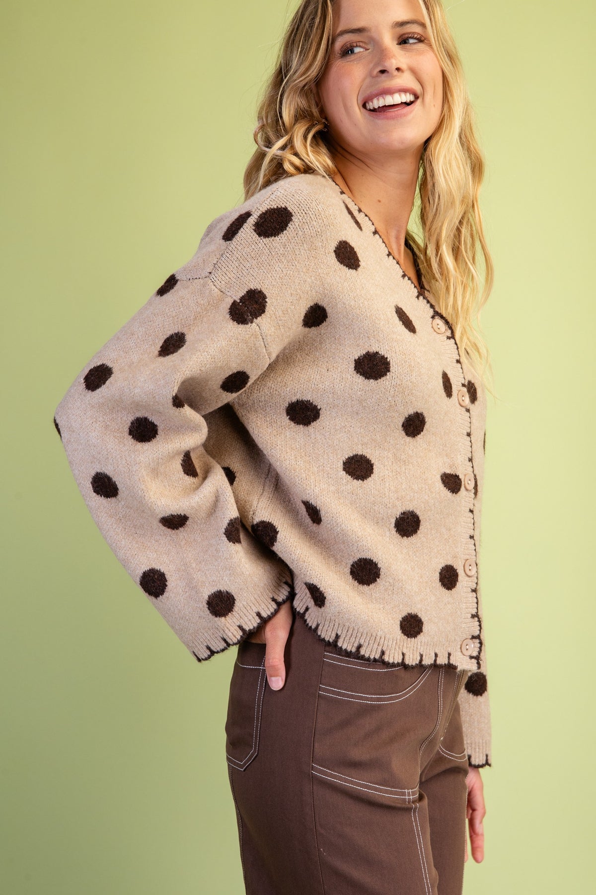 Mocha Polka-Dot Button Down Cardigan