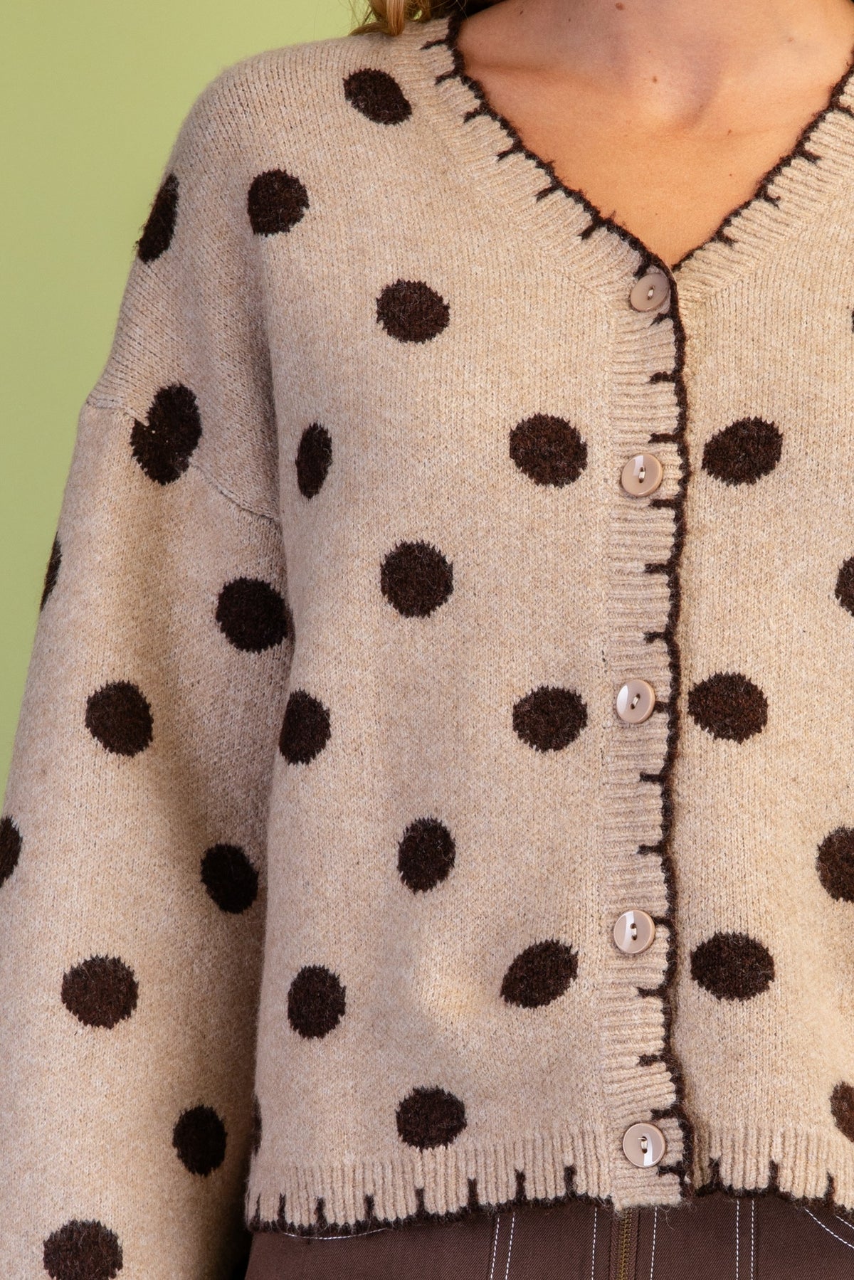 Mocha Polka-Dot Button Down Cardigan