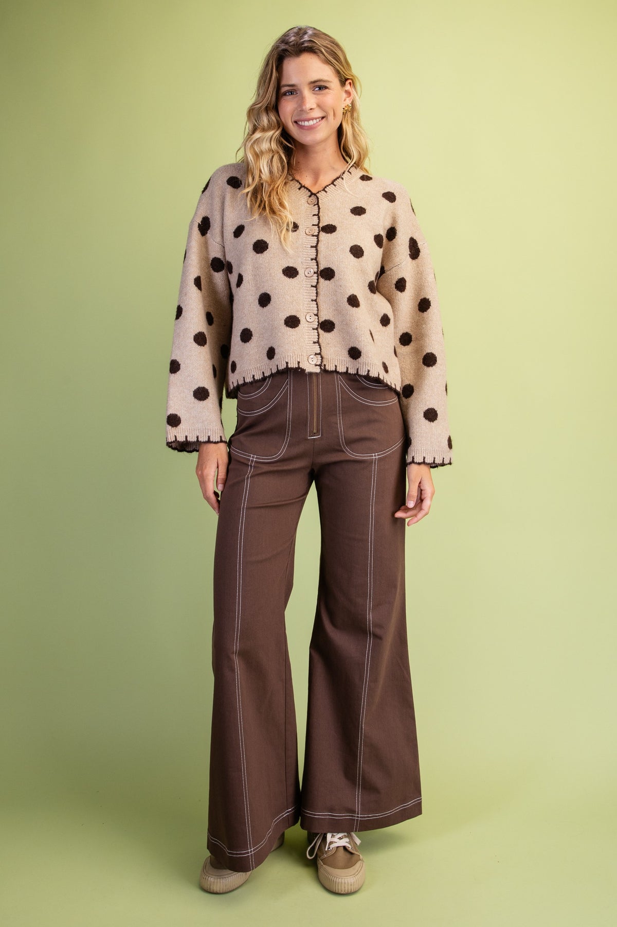 Mocha Polka-Dot Button Down Cardigan
