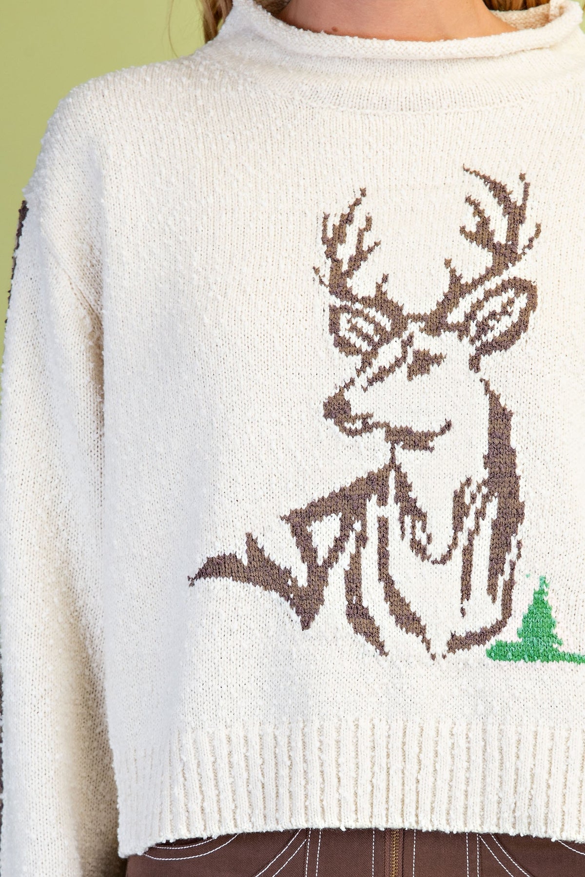 Deer Knit Roll-Neck Sweater