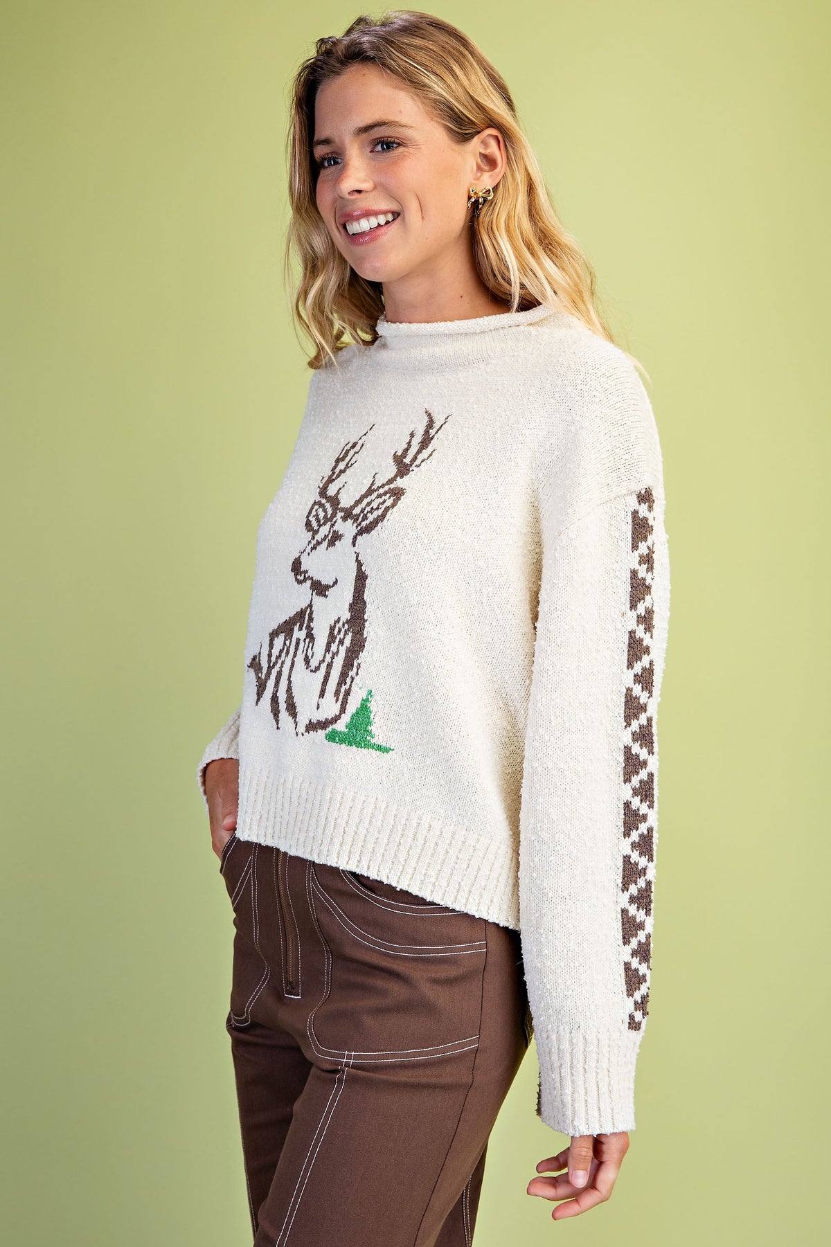Deer Knit Roll-Neck Sweater
