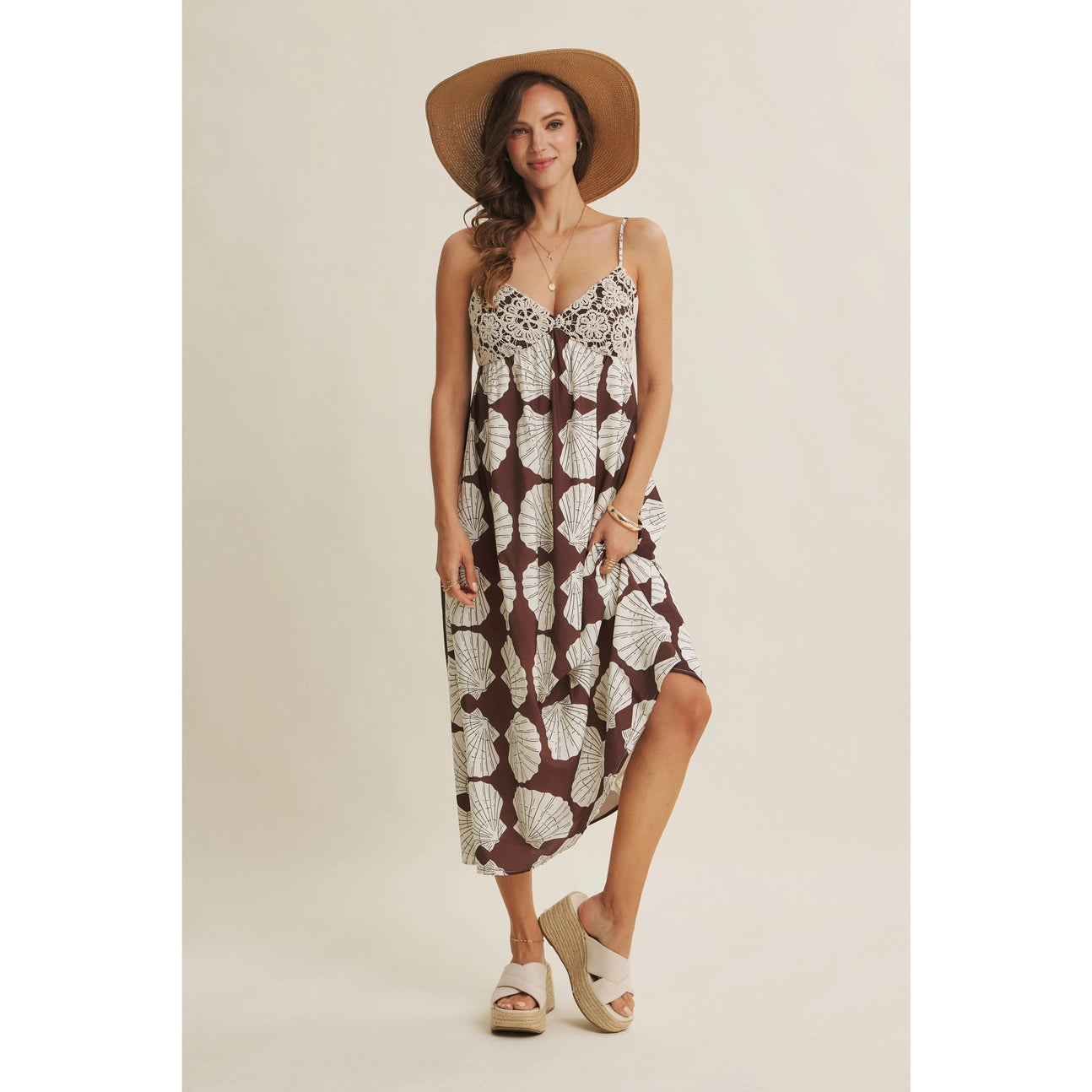 Coastal Breeze Earthy Aesthetic Seashell Midi with Crochet