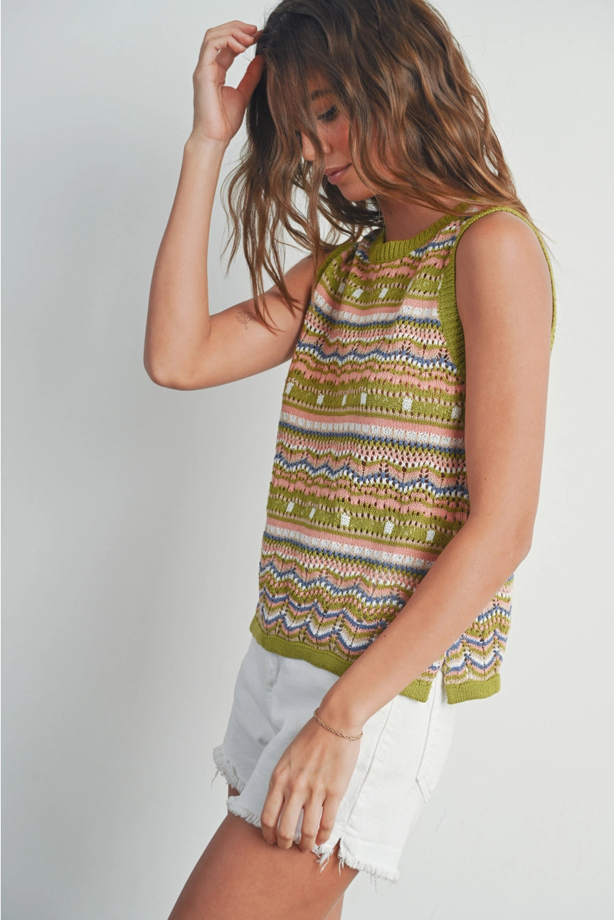 Green Geo Pattern Knit Top