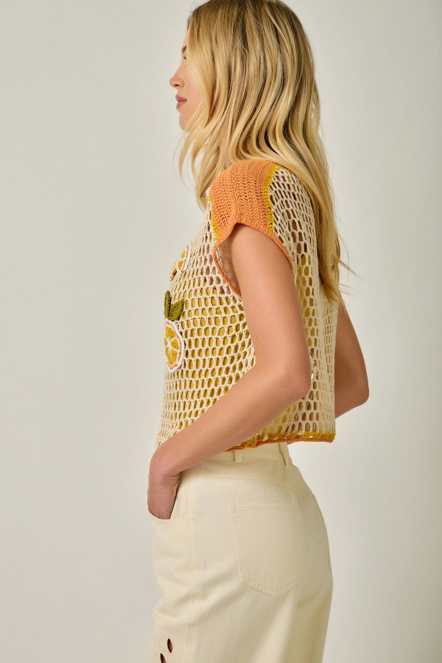 Oranges Embroidered Crochet Top