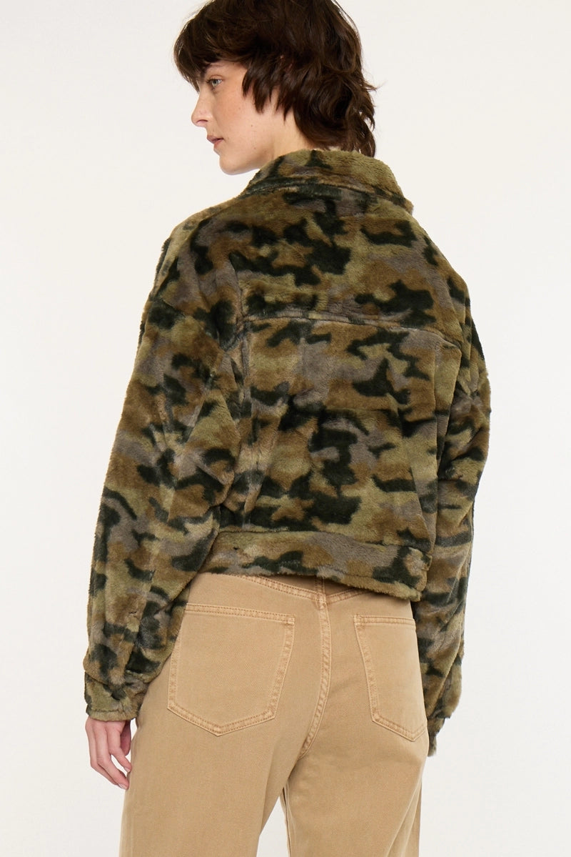 Drop Shoulder Camo Sherpa Jacket
