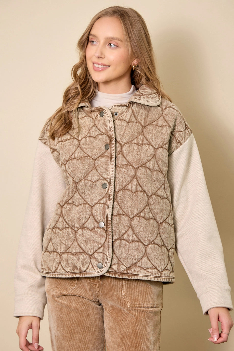 Cappuccino Denim Heart Quilted Jacket
