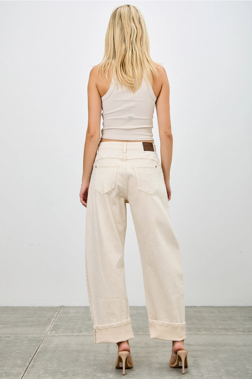 Beige Western Barrel Pants