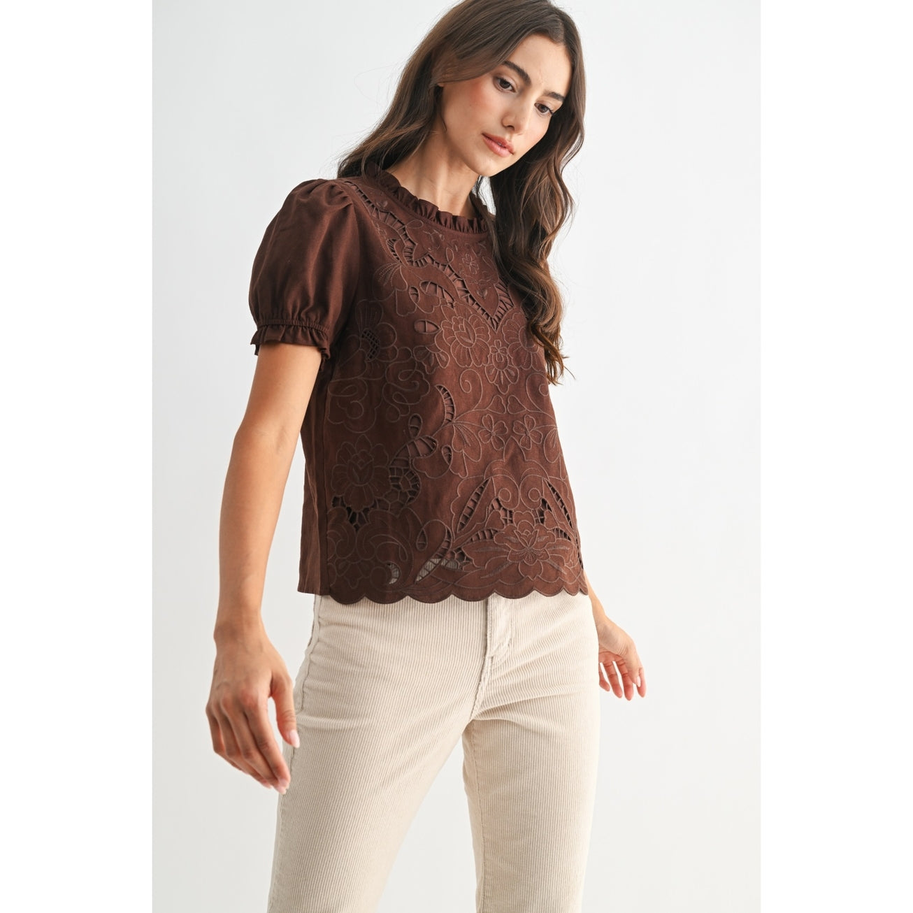 Embroidered Eyelet Blouse with Puff Sleeves