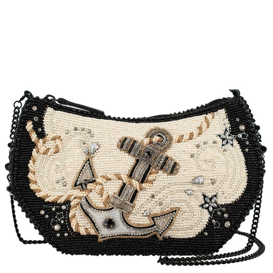Mary Frances Hold Fast Black and Ivory Beaded Anchor Handbag