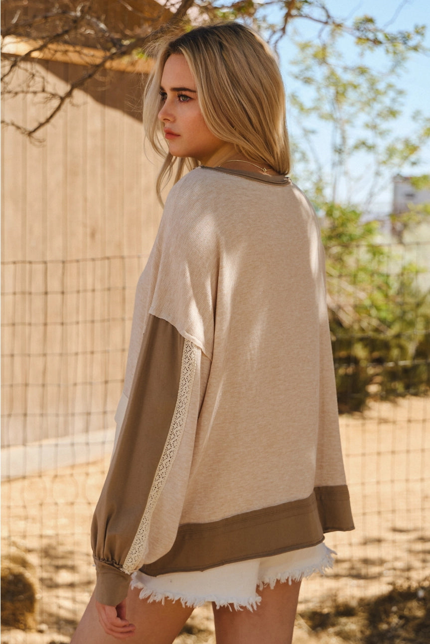 Oatmeal Color-block Sweatshirt