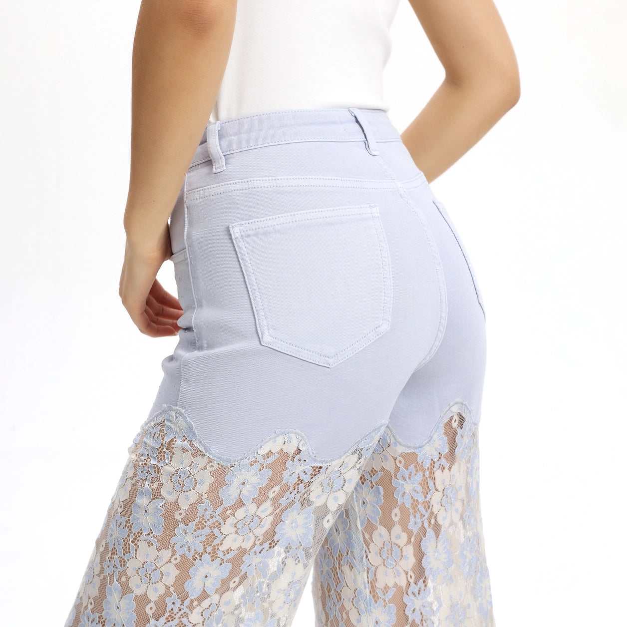 Light Lilac High Rise Lace Pants with Rhinestones