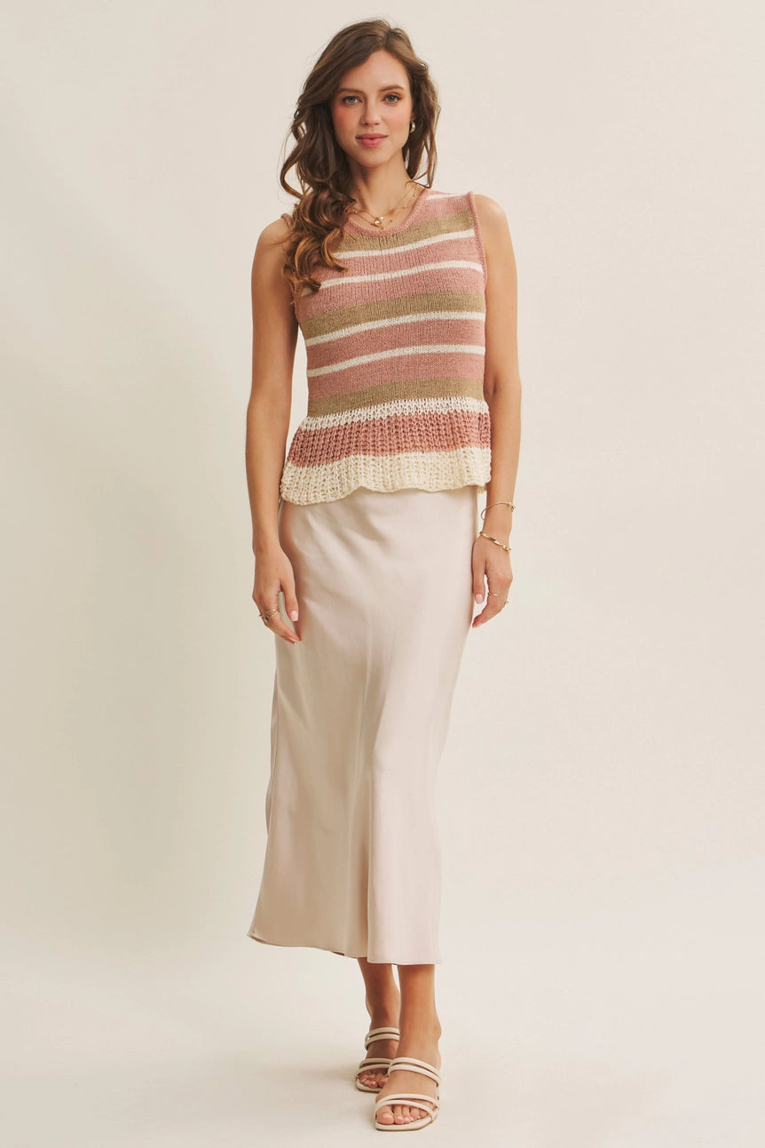 Powder Pink Laid-Back Coastal Stripe Airy Sweater Knit Tank