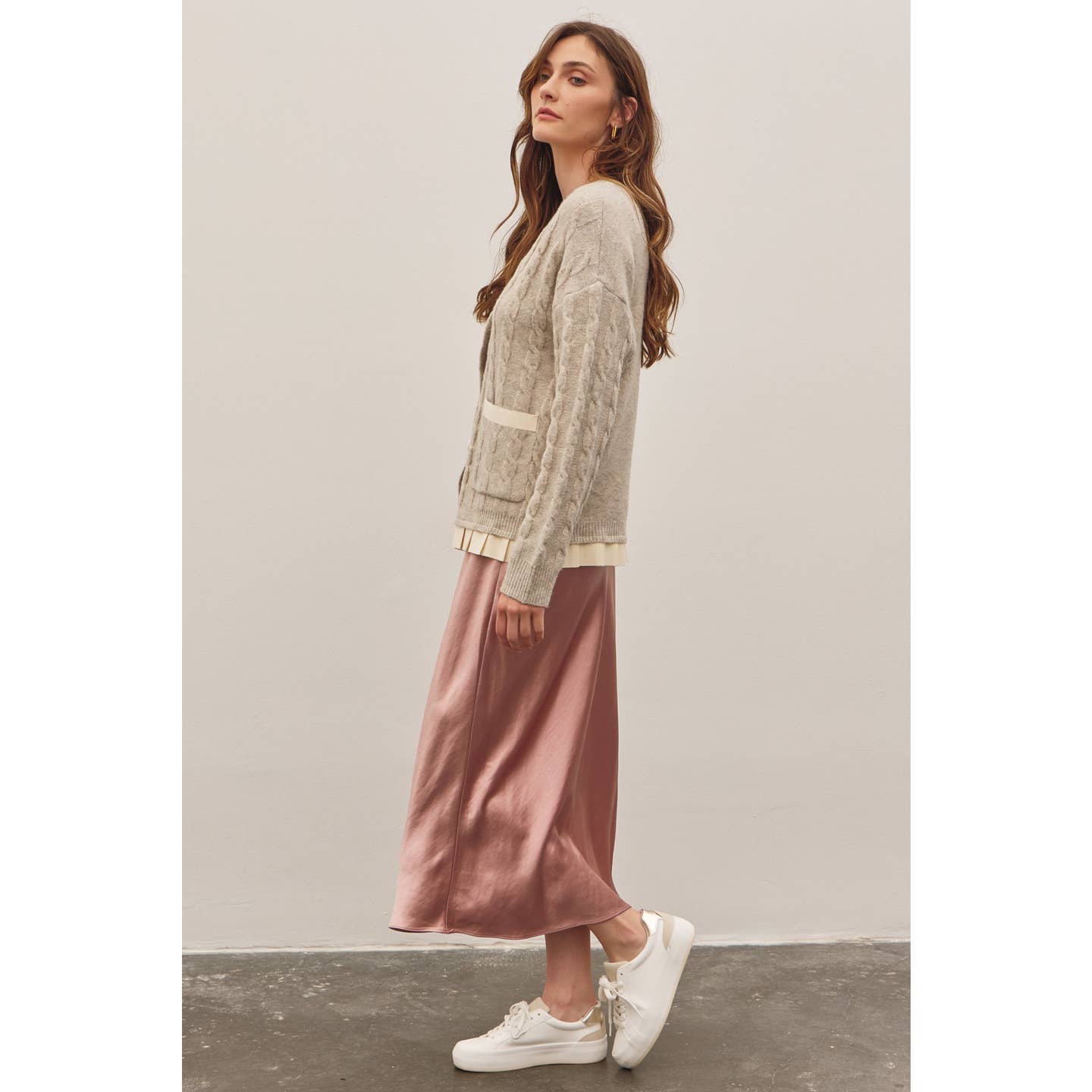 Oatmeal Button-Down Cable Knit Sweater Cardigan
