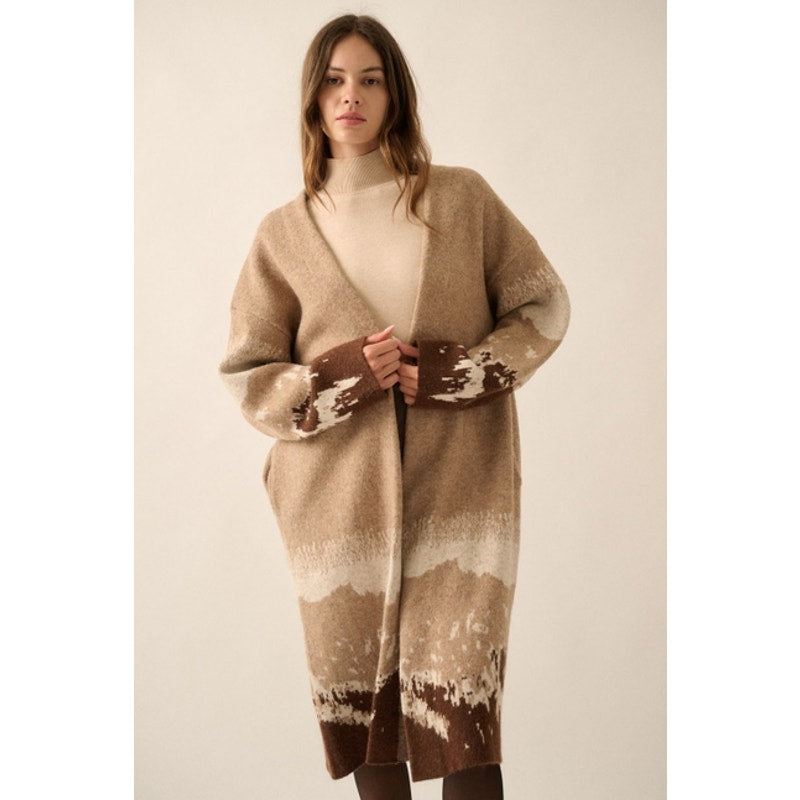 Landscape Graphic Knit Open-Front Duster Cardigan