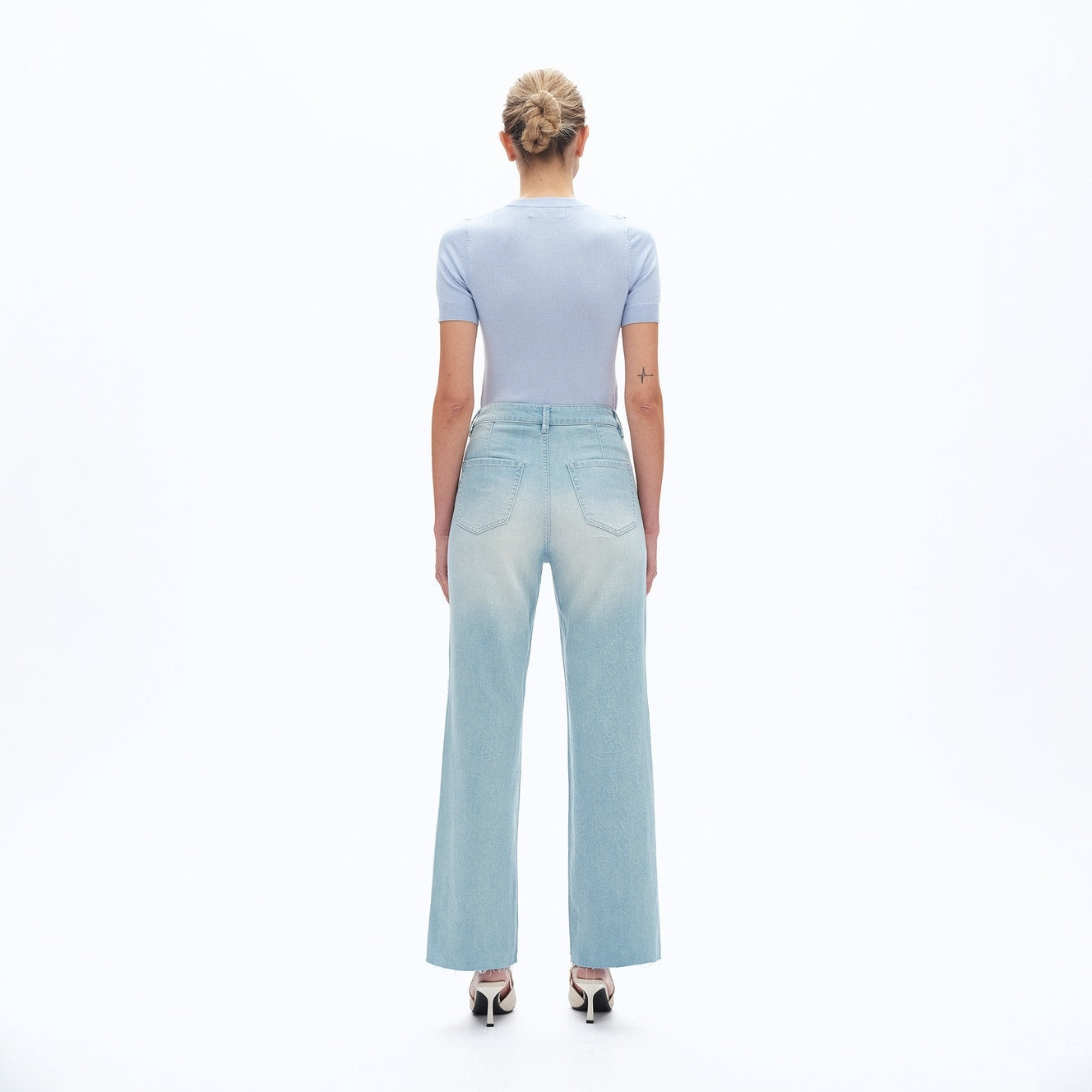 High Rise Straight Leg Cutout Embroidered Jeans with Raw Hem