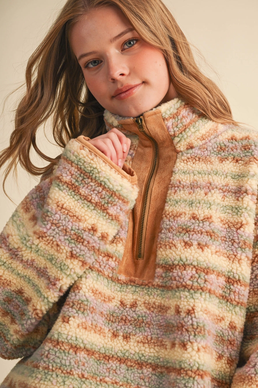 Faux Sherpa Aztec Pattern Half Zip Pullover