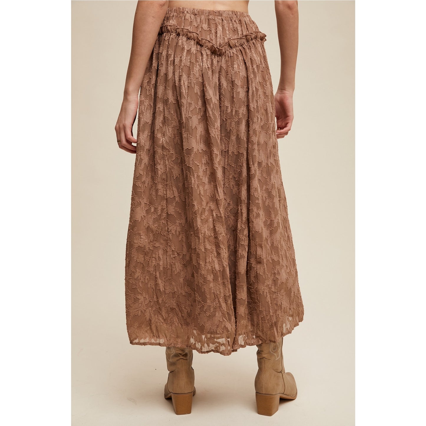 Brown Floral Textured Maxi Skirt