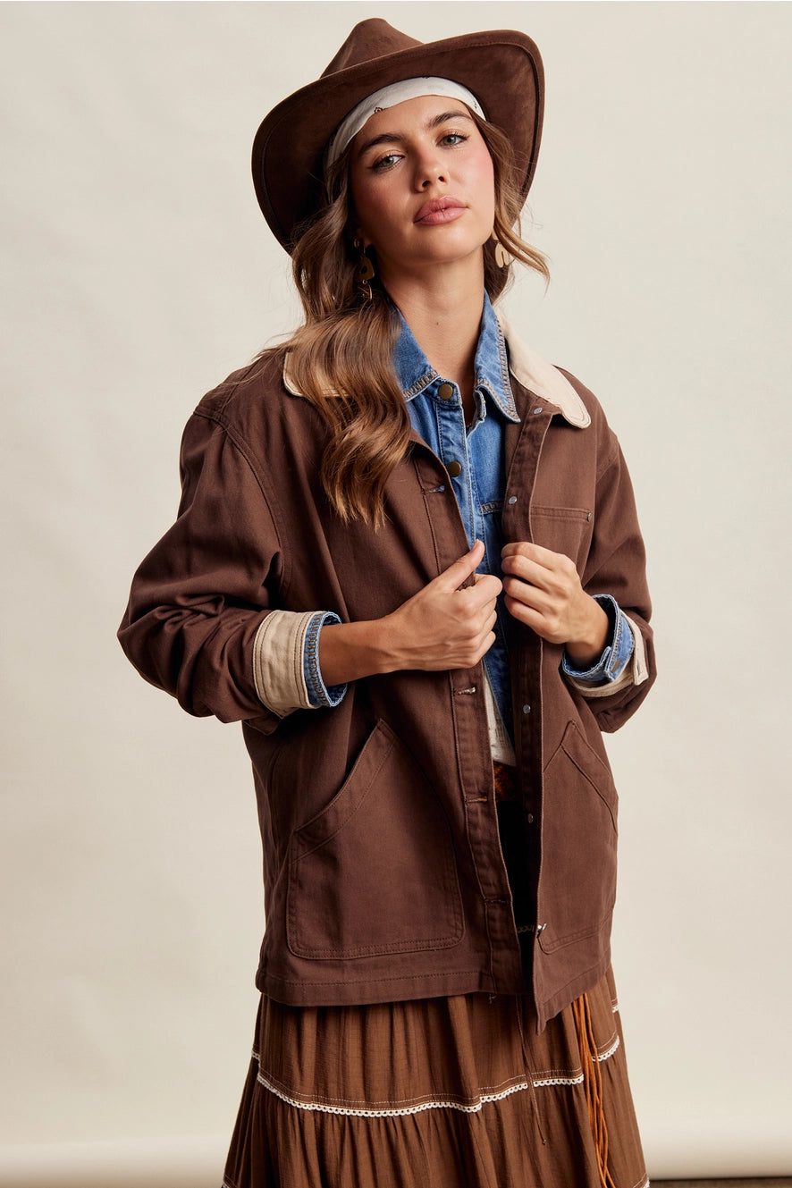 Espresso Contrast Collar Utility Barn Jacket