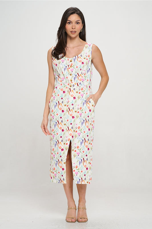 Colorful Vegetable Print Midi Dress