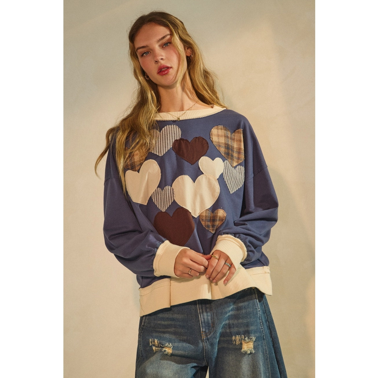 Navy Heart Applique Sweatshirt
