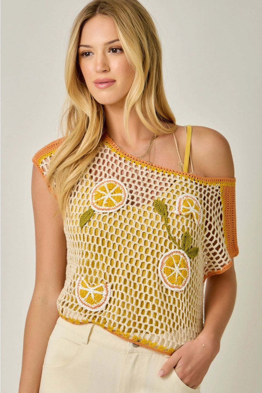 Oranges Embroidered Crochet Top