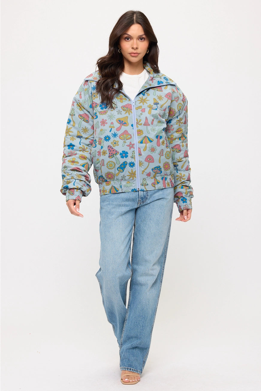 Colorful Floral Mushrooms Print Jacket